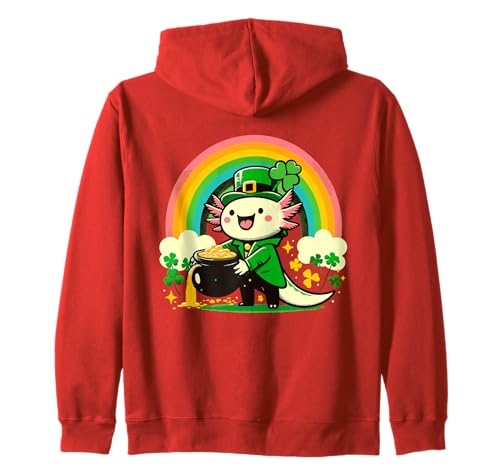 Trébol Kawaii Cute Smile Axolotl Leprechaun del Día de San Patricio Sudadera con Capucha