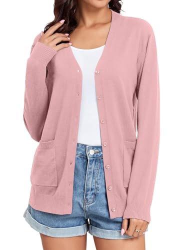 Image of TASAMO Women's Lightweight Button Down Cardigan Sweaters Long Sleeve Classic V Neck Knit Soft Shrugs with Pocket