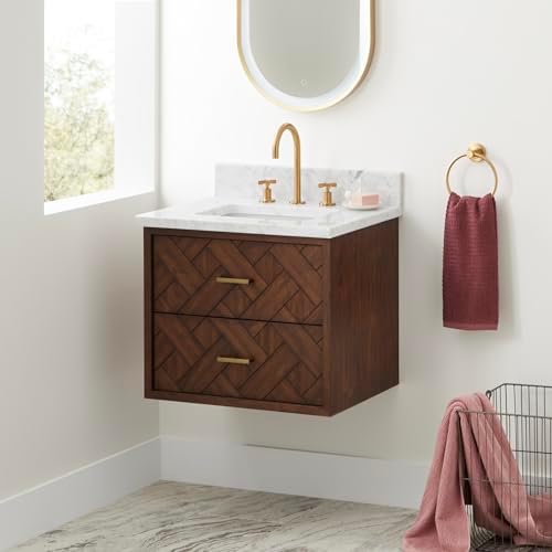 Signature Hardware 954035-24-RUMB-8 Patzi 24" Wall Mounted Single Basin Vanity Set with Cabinet and Vanity Top - Chocolate Bark Brown/Carrara Marble