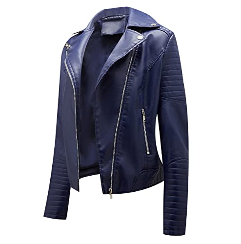 Blouson Simili Cuir Femme Veste Simili Cuir Faux Leather Jacket Femme Veste Biker Blouson Motard Femme Veste Cintrée Imitation Cuir Oversize Femme Pu Grande...