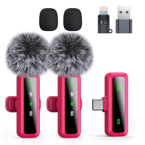 Image of Wireless Lavalier Microphone for iPhone - iPad, Android Phone Computer, Mini Microphone for Live Streaming, Video Recording, Outdoor or Indoor Interviews, YouTube, TikTok, Vlog (Rose red)