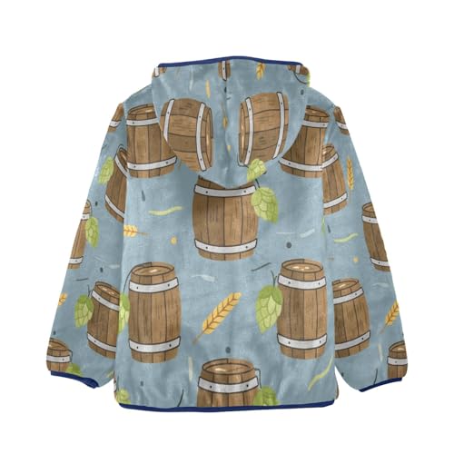 Wooden Barrels with Hops Leaves Toddler Fleece Jacket Girl Boys Hooded Fleece Jacket Coat Warm Outwear Zip-up 3-10T2