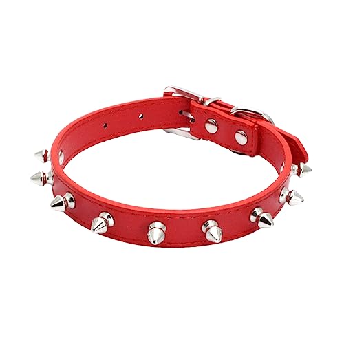 haoyueer Spiked Studded Leather Dog Collar Mushrooms Rivets Cat Collar for Small Medium Dog Cat Puppy Kitty (M, Red)