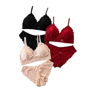 SOLY HUX Women’s Lace Mesh Lingerie Set 6 Piece Push Up Bra Bralettes and Panties Set