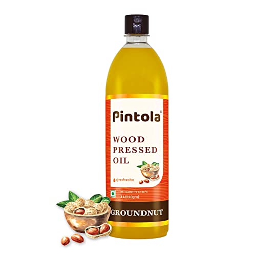 Pintola Wood Pressed Groundnut/Peanut Oil, 1 Litre - 100% Pure and Chemical-Free | Kacchi Ghani/Chekku Sing Tel | Healthy Cooking Oil | Unrefined Oil | 100% Nutrient Retention