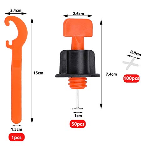 Sistema di Livellamento delle Piastrelle, 50 Pezzi Livellatore per piastrelle+Distanziatore da 200 pezzi+Chiavi Speciali da 1 pezzo, per Utensili da Parete e da Pavimento fai da te
