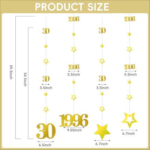 Image of Eucutur Gold 30th Birthday Decorations for Him Her, Pre-Strung Glitter Twinkle Number 30 Years Old Vintage 1996 Hanging Streamer Banner Party Supplies, Cheers 30th Birthday Anniversary Decor