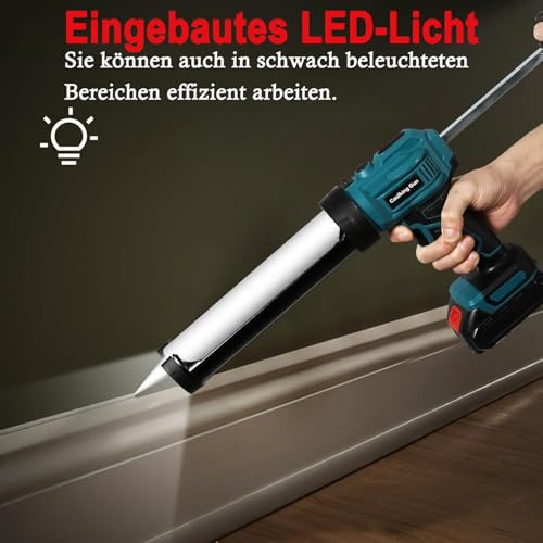 Akku Kartuschenpresse für 300 ml-Kartuschen,Elektrische Kartuschenpistole (ohne Akku) für Makita 18V Batterie,Silikonspritze mit 4 Geschwindigkeiten und LED-Licht für Abdichten, Spachteln