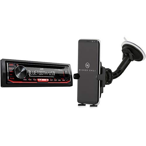 JVC KD-R792BT CD-Receiver mit Bluetooth-Freisprechfunktion und Audiostreaming schwarz & Wicked Chili KFZ Halterung mit Kugelgelenk kompatibel mit Samsung S10/S10e/S9/S8/A5/A3/J5/J3/S7/S6