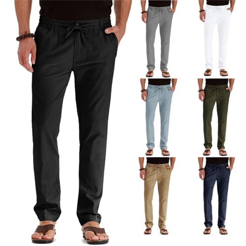 Men's Drawstring Linen Pants Business Casual Work Pant Breathable Lightweight Sweatpants Baggy Slacks Summer Trouser