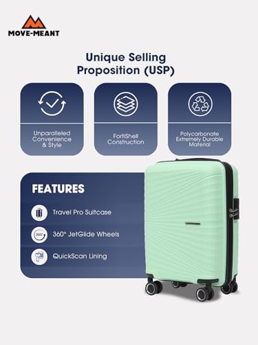 Image of Move-Meant Travel Crew Small Cabin 55Cm Suitcase 8 Wheels Number Lock Polycarbonate Hard HPS Green Trolley Bag for Men & Women|360 Spinner Wheeling System Luggage|Trolley Bags for Travel