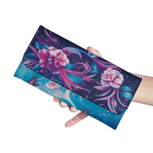 Image of AFPANQZ Turtle Retro Flower Womens Wallet, RFID Slim Wallets for Women, Thin Ladies Credit Card Holder Purse, Cute Leather Bifold Clutch