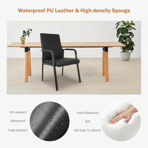 Image of Leather Office Guest Chair, Guest Conference Room Chair, 600 LBS Capacity High Back Reception Chair with Padded Armrests, No Wheels, Black - 4 Pack