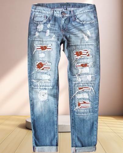 Skinny Ripped Jeans for Women Mid-Rise Stretch Denim with Destroyed Holes & Retro Plaid Patch Comfortable Touch3