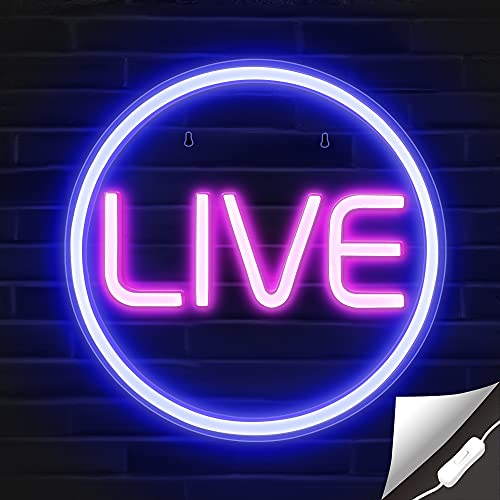 Lumoonosity LIVE Neon Signs - LED Live On Air Neon Lights for Twitch, Tiktok, Youtube Streamers/Influencers/Gamers - Cool Live Streaming/Recording Sign - Round Led Sign 12.6'' Diam for Game Room Decor