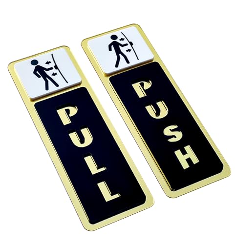 Image of Push Pull Golden Black Glass Door Acrylic Signage Sticker - Self-Adhesive Door Sign for Office, Storefront, Cafe, Hotel, Restaurant, Business & Shop Entry - Premium Door Label for Glass & Acrylic Surfaces