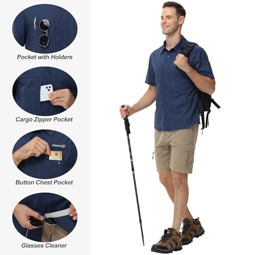 Satankud Men's Short Sleeve Lightweight Fishing Shirt UPF 50+ Sun Protection Hiking Travel Work Button Down Shirt Zip Pocket4
