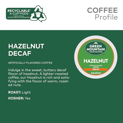 Image of Green Mountain Coffee Roasters Hazelnut Decaf Keurig Single-Serve K-Cup Pods, Light Roast Coffee, 72 Count