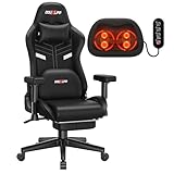 Douxlife Gaming-Stuhl mit Knetmassage, Ergonomischer Bürostuhl mit Fußstütze, Maximaler Neigungswinkel von 175°, Gepolsterte 2D-Armelehnen, Gamer Sessel PC Stuhl, 181KG, Schwarz