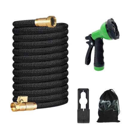 J&B XpandaHose 100ft Expandable Garden Hose - Heavy Duty Superior Strength 3750D - 4 -Layer Latex Core - Extra Strong Brass Connectors and Storage Bag (Black 100)