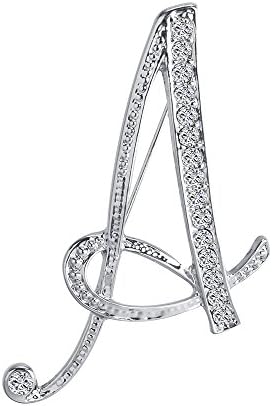 LiaSun A-Z 26 Letters Brooches Silver Plated Metal Broaches Pins-Clear Crystal Initial Breastpin