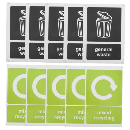 FELTECHELECTR 10pcs Recycling Stickers for Bins Trash Can Sticker Set Yard Waste Sticker for Garbage Can Compost Recycle Reminders Outdoor Use Self-Adhesive Labels
