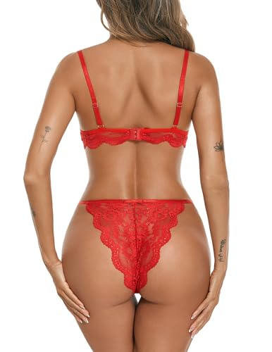 Image of Avidlove Women Bra and Panty Sets with Underwire Floral Lace Lingerie Set | Lace Bra and Panty Sets for Women Lingerie Sets Lace Cups with Underwire and Thong Bottom Wedding Lingerie