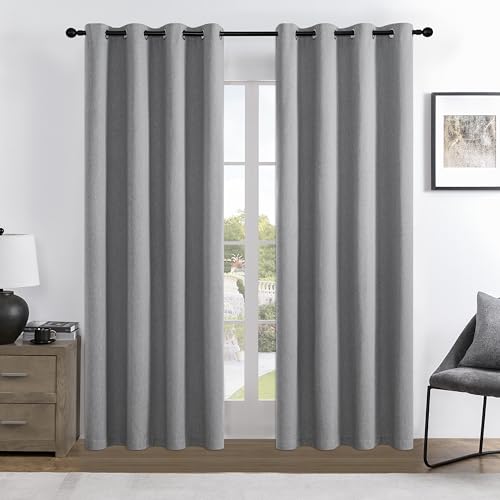 Image of Joydeco 100% Blackout Curtains 96 Inches Long 2 Panels Set, Thermal Insulated Long Curtains& Drapes 2 Burg, Room Darkening Drapes for Bedroom Living Room Window (Light Grey, W52 x L96 Inch)