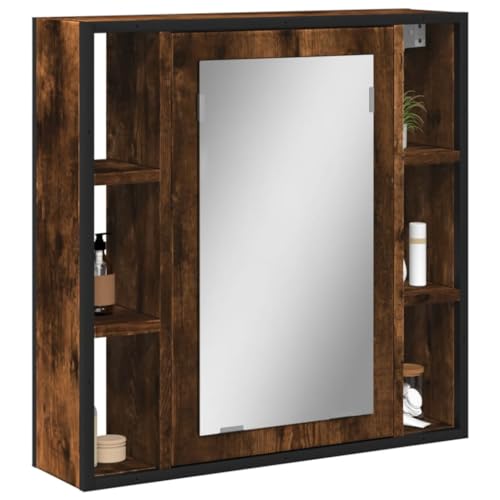 Brokky Armario con Espejo baño Madera Muebles auxiliares de baño Bathroom Cabinet Mueble de baño Roble Ahumado 60x16x60 cm