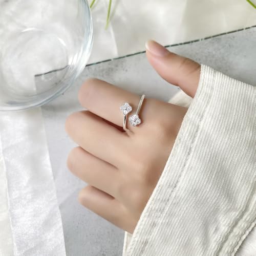 CZ Four Leaf Clover Open Wrap Ring for Women Crystal Good Luck Flower Adjustable Stacking Statement Finger Bands Eternity Promise Rings Dainty Jewelry Gifts Wedding2