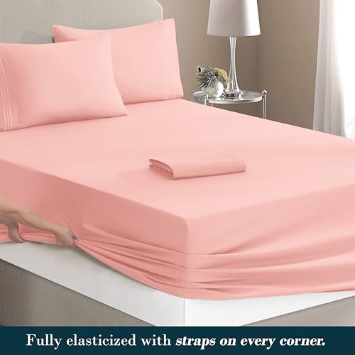 Image of Mocassi Luxury 4-Piece Sheet Set, Ultra Soft 1800 Premium Hotel Quality Microfiber Sheet Set, Fits Mattresses Up to 18 to 24 Inches Extra Deep Pocket - Breathable and Secure Fit, Twin, Dusty Rose