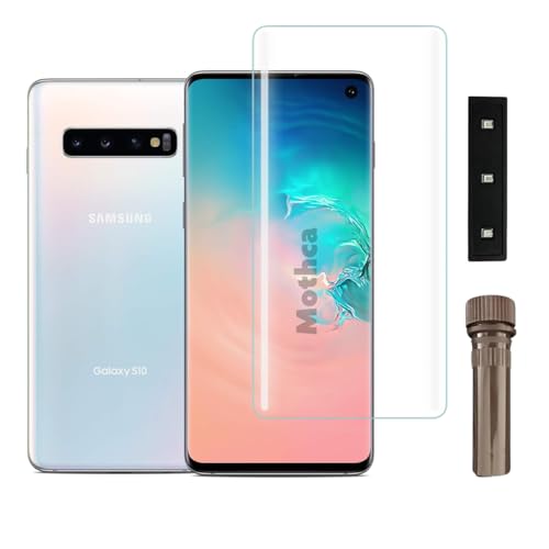 Image of Mothca Premium UV Tempered Glass Screen Protector For Samsung S10 (Pack of 1) Full Adhesive UV Curved Screen Guard, Case Friendly with Installation Kit