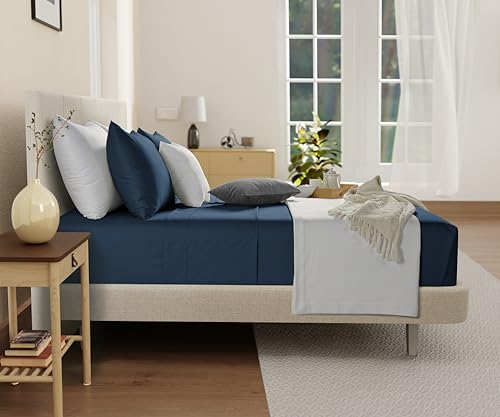 100% Organic Cotton Sheets For California King Size Bed, 300 TC Cal King Sheet Set, Elasticated Sheet & Pillowcase Sets, No Pill & Shrink, Soft & Comfy Naturally Cool & Breathable - navy