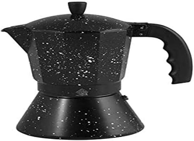 Home Coffee Maker for 3 Cups, with decoration stone, aluminium Induction Bottom, Black, 10 x 15 x 16 cm