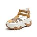 Women's Chunky Platform Sandals,Cutout Leather Wedge Sandals,Fashion Rhinestones y2k Sandals with Back Zipper (Yellow,8.5)