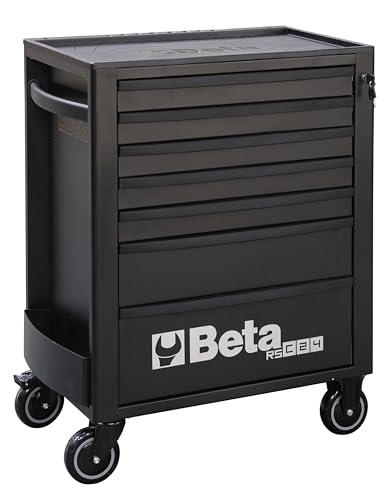Beta RSC24 Black 7 Drawer Heavy Duty Rolling Tool Cabinet | Mobile Steel Tool Chest with Ball Bearing Slides | 1760 lbs Load Capacity | 5' Casters | Lockable Portable Toolbox | Made in Italy