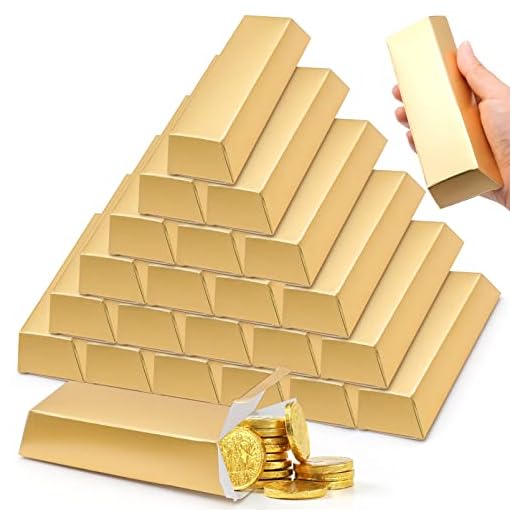 JJQHYC 20 Lingotes de Oro Falsos Cajas de Caramelos Fiesta de Cumpleaños Pirata Tesoro Objeto Lingote de Oro Decoración Niños Cajas de Regalo para Fiestas