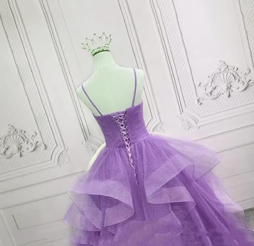 Glitter Tulle Prom Dresses Spaghetti Straps Ball Gowns for Women Puffy Tiered Formal Evening Party Dress3