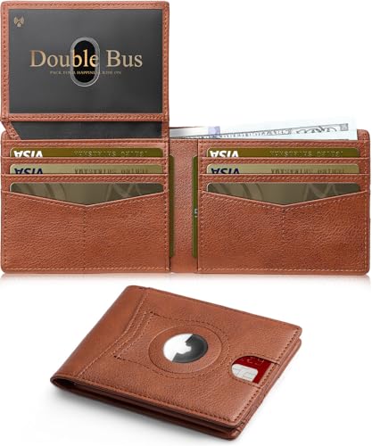 Image of Wallet for Men Slim RFID Blocking Bifold Carbon Fiber,Minimalist Small Compact Front Pocket Credit Card Holder,Thin Mens Leather Wallets Smart Security With 2 ID windows 1 Cash (Caramel Brown)