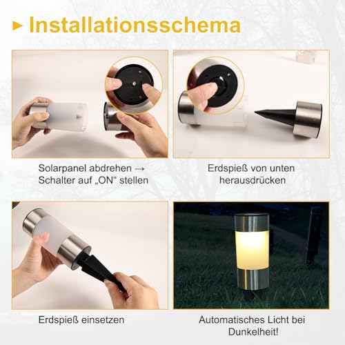 Silkwish 2er-Set Solar Grablicht mit Erdspieß & Löwenzahn Aufklebern - IP65 Wetterfest LED Grabkerze - Friedhofskerzen mit Automatischer Dämmerungssensor - Solar Grableuchten für Friedhof, Urnengrab