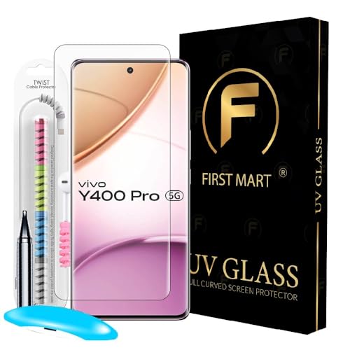 Image of FIRST MART Tempered Glass for Vivo Y400 Pro 5G With UV Installation Kit | Military-Grade Gorilla Screen Protector and Cable Guard | Edge to Edge Coverage | Crystal Clear