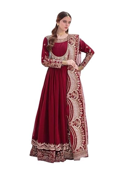 Women's Stylish Floral Printed Faux Georgette Anarkali Dress Gowns, Kurta with Dupatta Set Anarkali Floral Embroidery Work with Fancy Lace Gown with Dupatta-picture-26