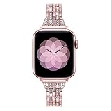 Mtozon Bling Bandas compatibles con Apple Watch Series 6/5/4/3/2/1 44mm/42mm iwatch bandas delgadas para mujeres, pulsera de metal elegante de lujo, oro rosa