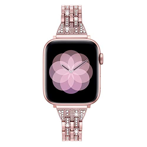 Mtozon Bling Bands Compatible with Apple Watch Series 10/9/8/7/6/5/4/3/2/1/SE/SE2 46mm/45mm/44mm/42mm iwatch Slim Bands for Women, Metal Dressy Bracelet Luxurious Wristband, Rose Gold