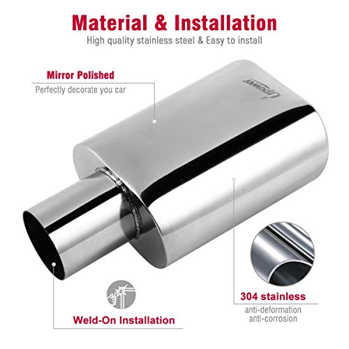 Upower Exhaust Tips 2.25\" Inlet 5.5\"x3\" Outlet 9\" Long Stainless Steel Weld-On Rectangle Exhaust Tailpipe Tips - Thumbnail 6