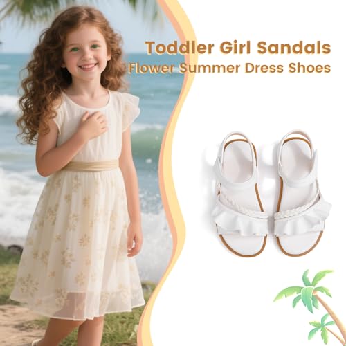 Toddler Girl Sandals Flower Summer Dress Shoes for Girl White Casual Flat Shoes for Toddler Girls, Comfortable, Non-slip Sole3