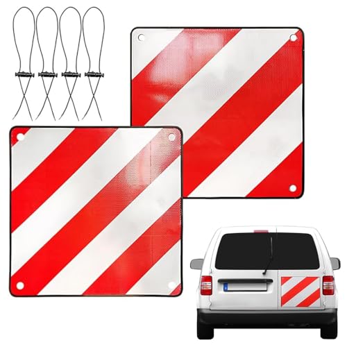 Hojalis 2 in1 Señal de Advertencia Italia y España, 50 x 50 cm Señal Reflectante de Advertencia Rojo y Blanco con 4 Nudos para Autocaravana, Caravana, Portabicicletas, Portabicicletas