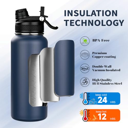 Image of 32 oz Insulated Water Bottle with Leak-proof 2-in-1 Straw and Spout Lid,Stainless Steel Sports Water Bottle with Handle,Double Wall Vacuum Metal Water Flask for Travel Camping School (Navy blue,1)
