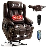 PARKOL Large Dual Motor Power Lift Recliner Chair for Elderly, Infinite Position Lay Flat Lift Chair Leather Recliner with Extended Footrest, USB Ports, Cup Holders (Brown)