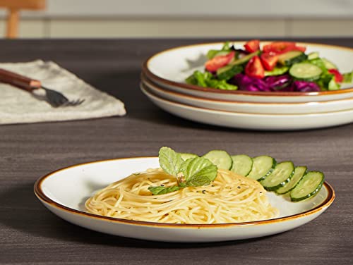 Onemore 10.5 Inch Ceramic Dinner Plate - Large Stoneware Dish Set Of 6, Dessert Salad Plates, Microwave, Dishwasher And Oven Safe, Easy To Clean, Rustic And Speckled Style Dinnerware, Creamy White #TOP2